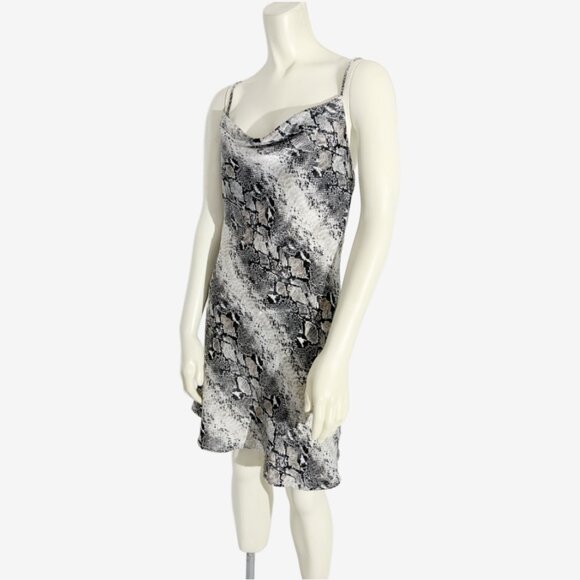 Vintage Y2K Satin Snakeskin Print Slip Dress with Cowl Neckline / Medium-Large - Picture 8 of 10
